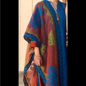 Blue Kurta with Red Accents